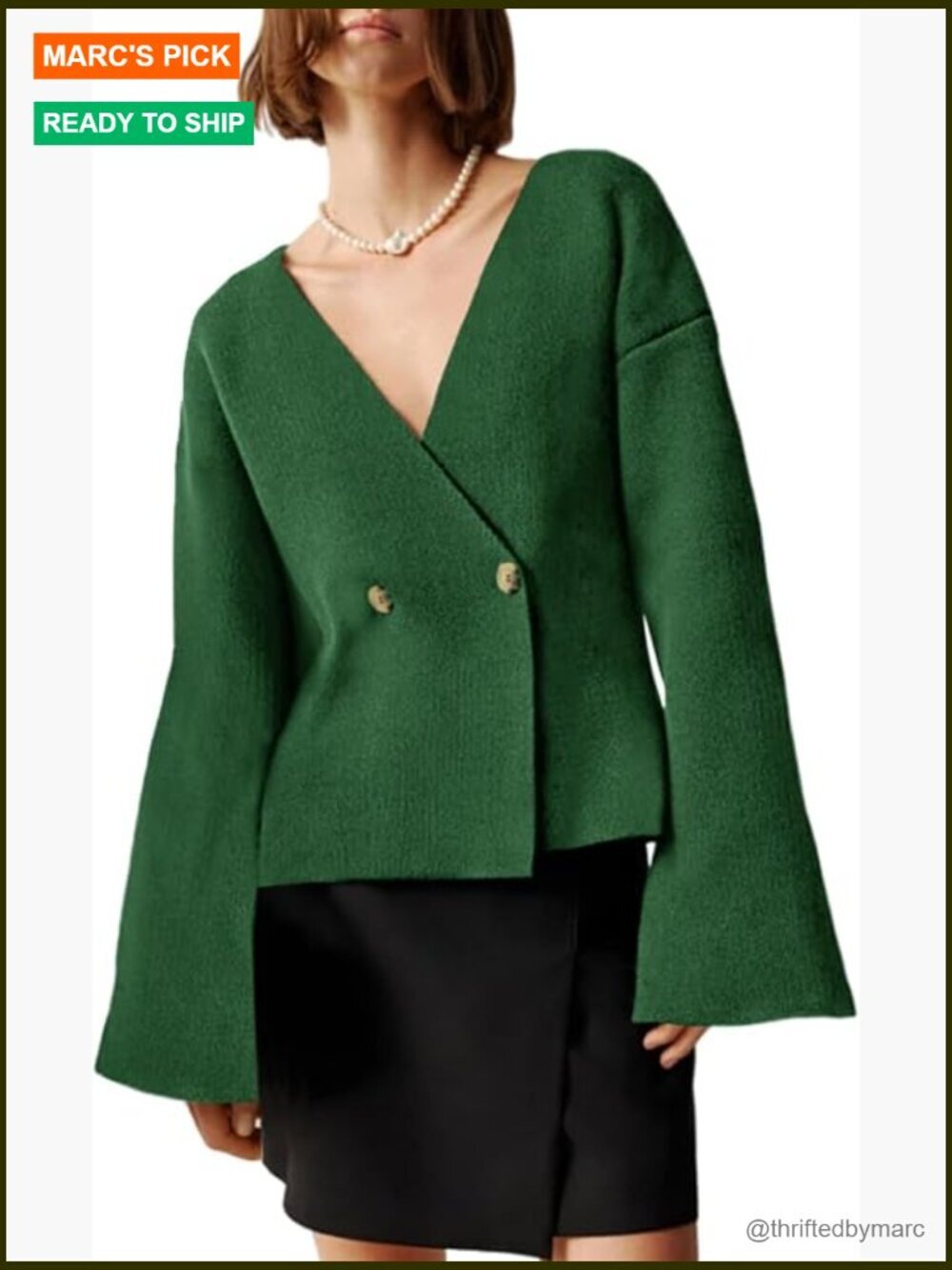 V Neck Cardigan Long Bell Sleeve Button Down Open Front Loose Knit Fall Sweater